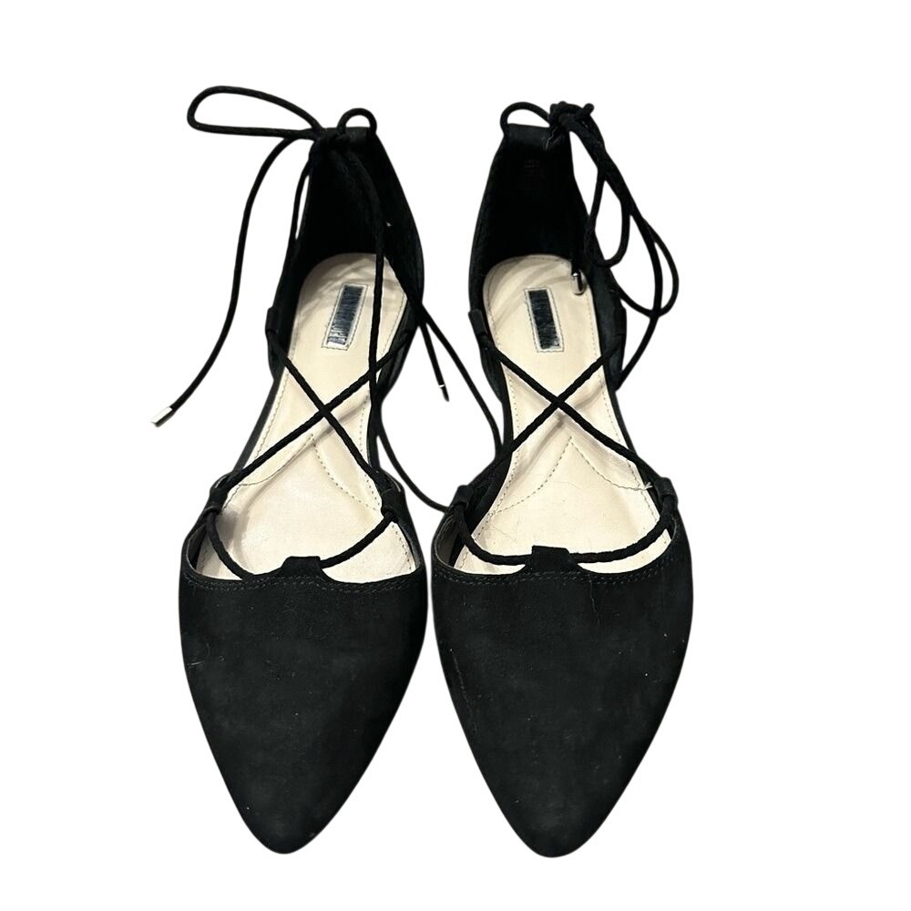 Jennifer Lopez Black Lace Up Pointed Flats Size 8.5